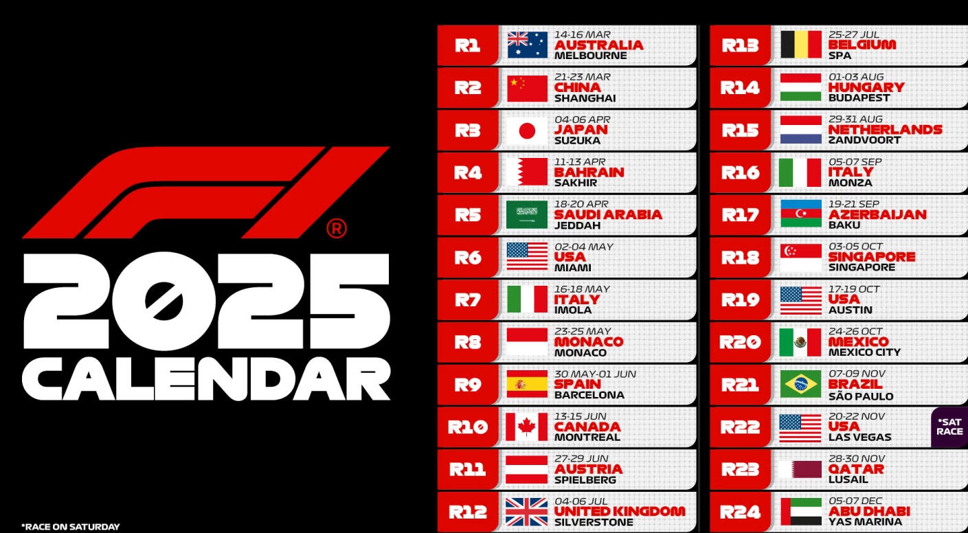 FIA обнародовал полное расписание Формулы-1 на сезон 2025 года
 